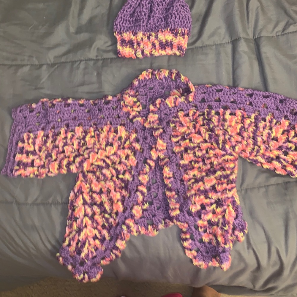 Custom crocheted toddler sweater & hat